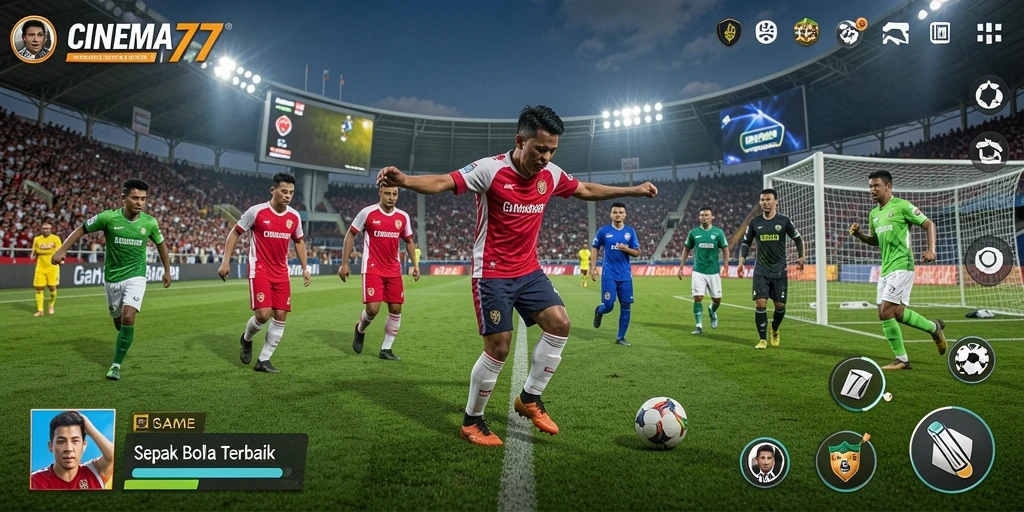 Tampilan gameplay menegangkan dalam <strong>CINEMA77</strong>, buktikan kemampuan sepak bola Anda.