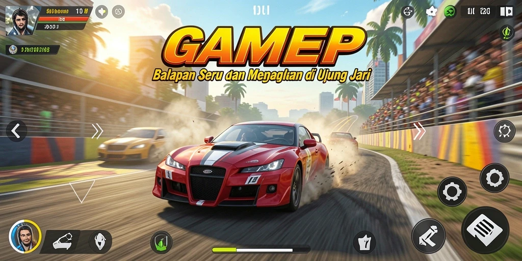 Screenshot GAMERP menampilkan aksi balapan menegangkan dengan grafik yang menawan.