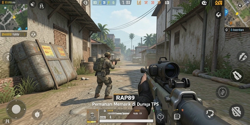 Screenshot gameplay RAP89 menampilkan aksi pertempuran yang mendebarkan di arena TPS.